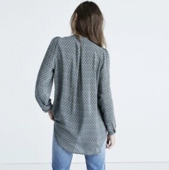 MADEWELL Silk Memory Green Puff Sleeve Oversized Peasant Blouse XXS - Picture 3 of 16